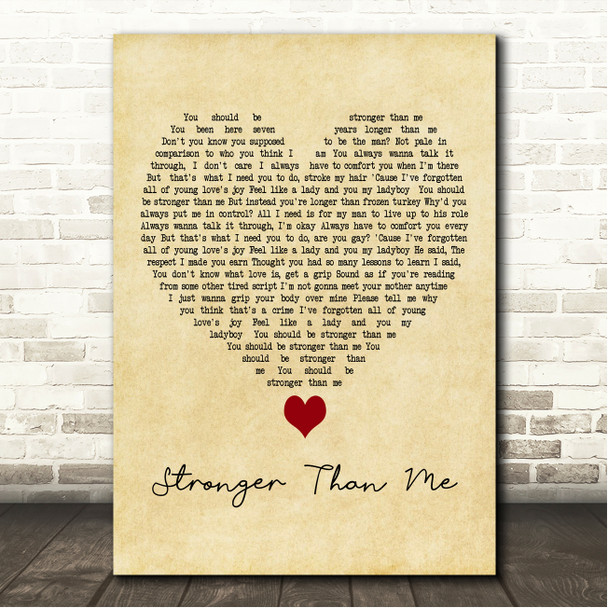 Amy Winehouse Stronger Than Me Vintage Heart Song Lyric Wall Art Print