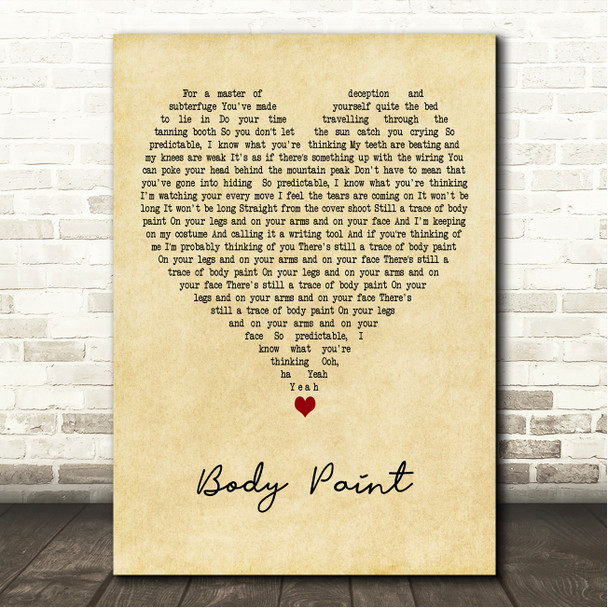 Arctic Monkeys Body Paint Vintage Heart Song Lyric Wall Art Print