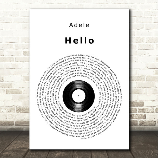 Adele Hello Vinyl Record Song Lyric Wall Art Print