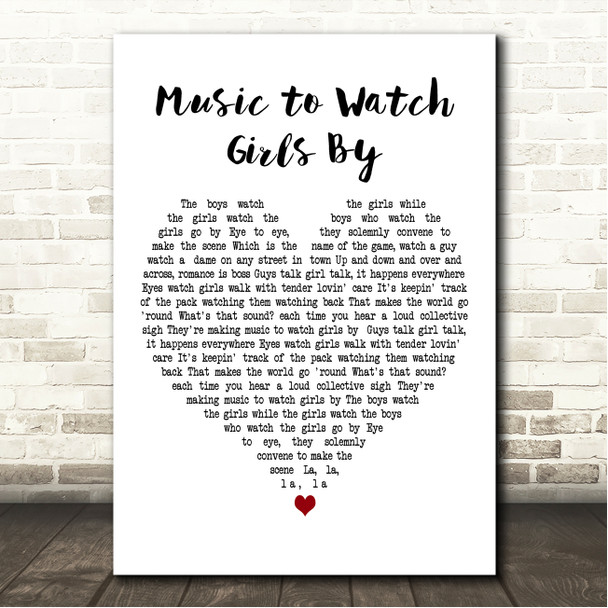 Andy Williams Music to Watch Girls By White Heart Song Lyric Wall Art Print