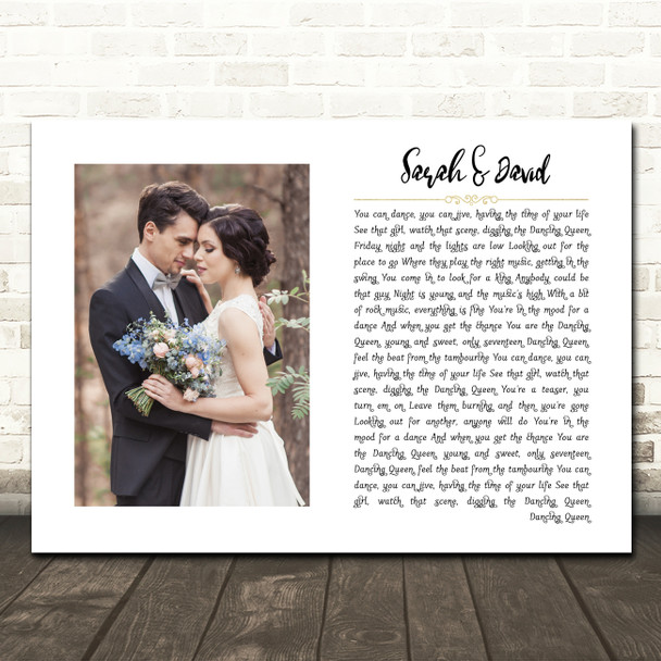 ABBA Dancing Queen White Landscape Script Rectangle Wedding Photo Song Lyric Wall Art Print