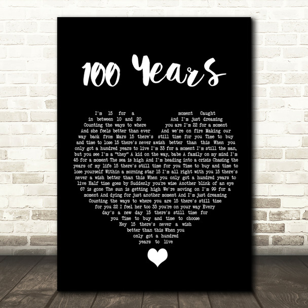 Five For Fighting 100 Years Black Heart Song Lyric Quote Music Print