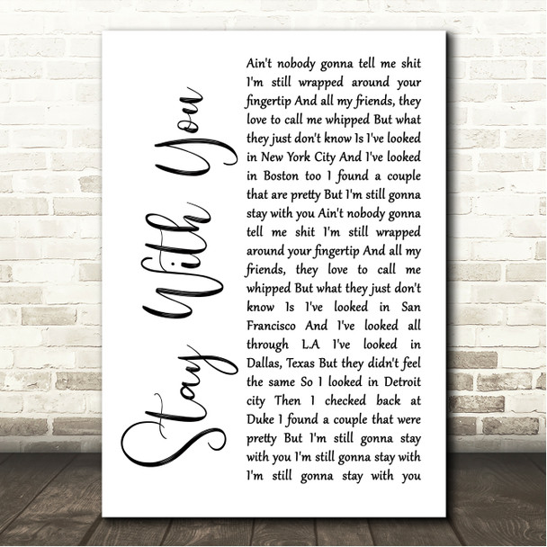 Avicii Stay With You White Script Song Lyric Wall Art Print