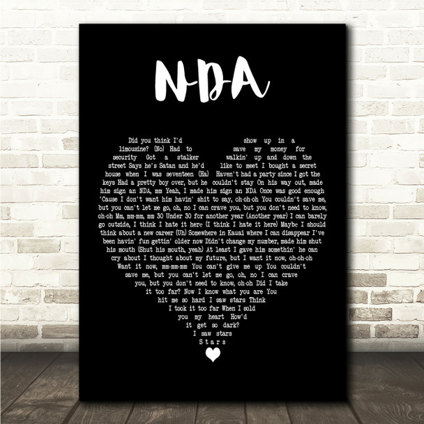 Billie Eilish NDA Black Heart Song Lyric Wall Art Print