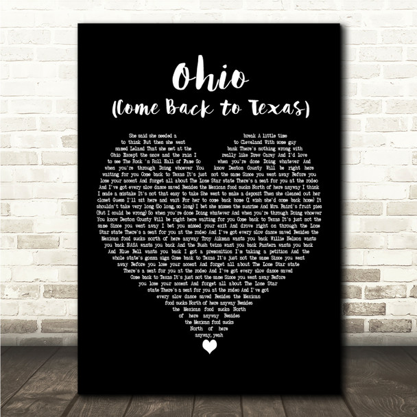 Bowling for Soup Ohio (Come Back to Texas) Black Heart Song Lyric Wall Art Print