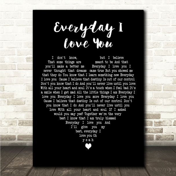Boyzone Everyday I Love You Black Heart Song Lyric Wall Art Print