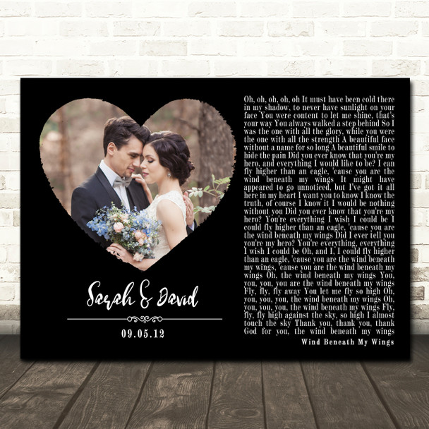 Bette Midler Wind Beneath My Wings Black Landscape Script Heart Wedding Photo Song Lyric Wall Art Print