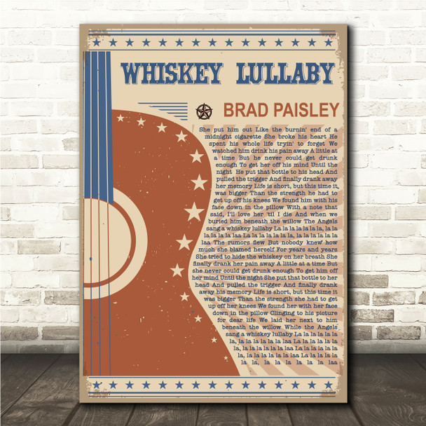 Brad Paisley Whiskey Lullaby Country Western Festival Guitar Song Lyric Wall Art Print