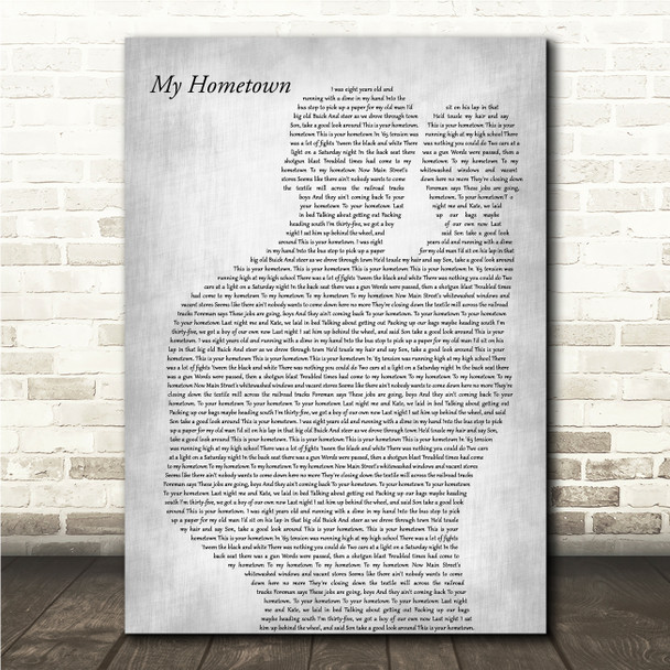 Bruce Springsteen My Hometown Father & Baby Grey Song Lyric Wall Art Canvas Framed Print