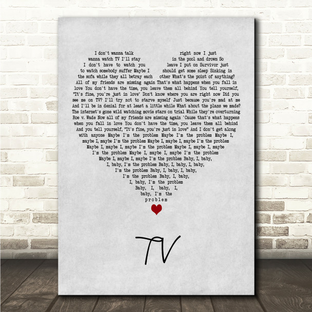 Billie Eilish TV Grey Heart Song Lyric Wall Art Canvas Framed Print