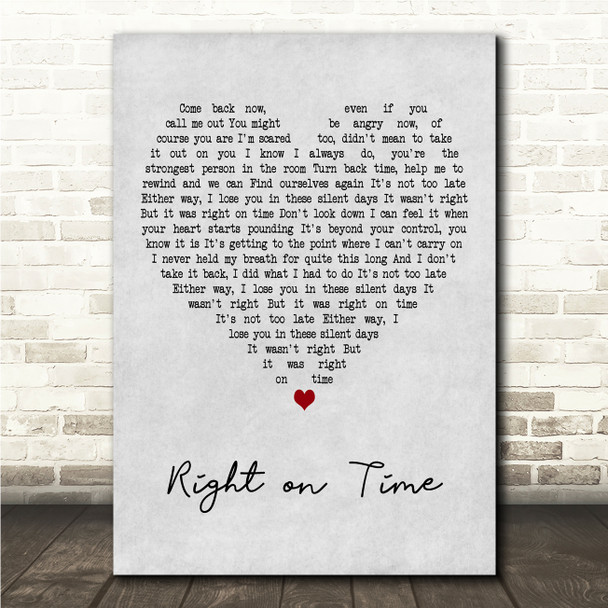 Brandi Carlile Right on Time Grey Heart Song Lyric Wall Art Canvas Framed Print