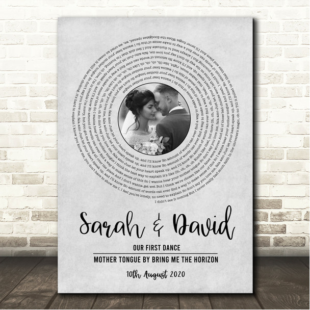 Bring Me The Horizon Mother Tongue Grey Vinyl Record Wedding First Dance Photo Song Lyric Wall Art Canvas Framed Print