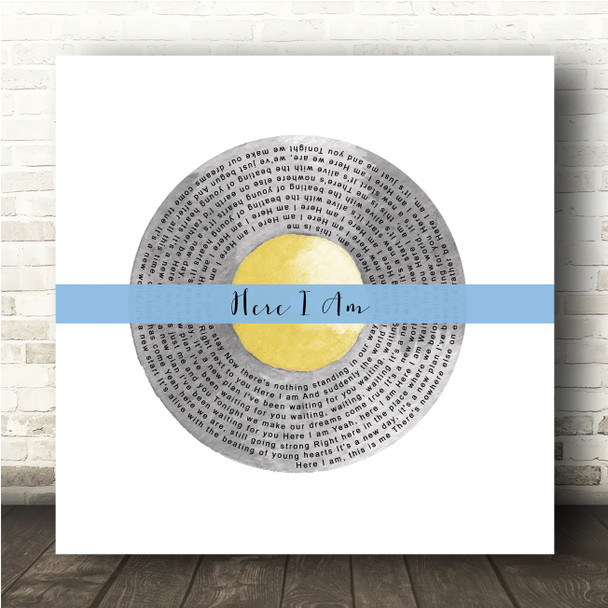Bryan Adams Here I Am Grey Yellow Blue Square Vinyl Record Song Lyric Wall Art Canvas Framed Print