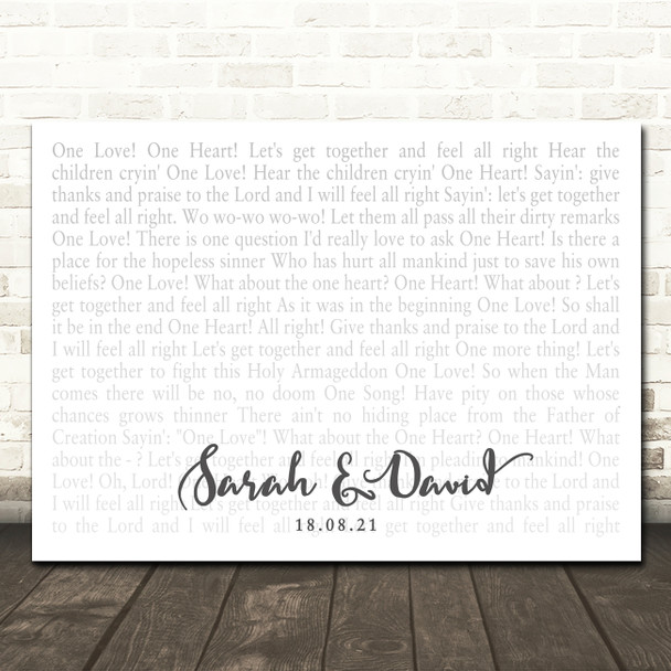 Bob Marley One Love People Get Ready Landscape Smudge White Grey Wedding Photo Song Lyric Wall Art Canvas Framed Print