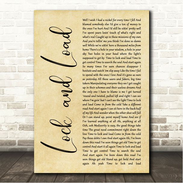 Bob Seger Lock and Load Rustic Script Song Lyric Wall Art Canvas Framed Print