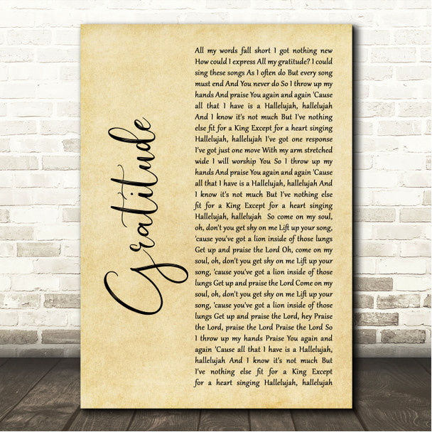 Brandon Lake Gratitude Rustic Script Song Lyric Wall Art Canvas Framed Print