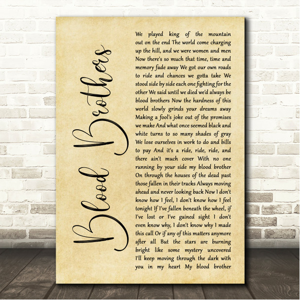 Bruce Springsteen Blood Brothers Rustic Script Song Lyric Wall Art Canvas Framed Print