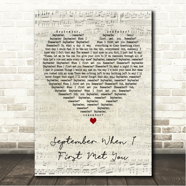 Barry White September When I First Met You Script Heart Song Lyric Wall Art Canvas Framed Print