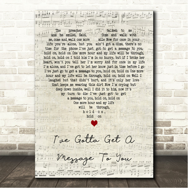 Bee Gees I've Gotta Get A Message To You Script Heart Song Lyric Wall Art Canvas Framed Print