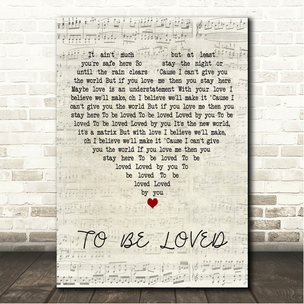 BERWYN TO BE LOVED Script Heart Song Lyric Wall Art Canvas Framed Print
