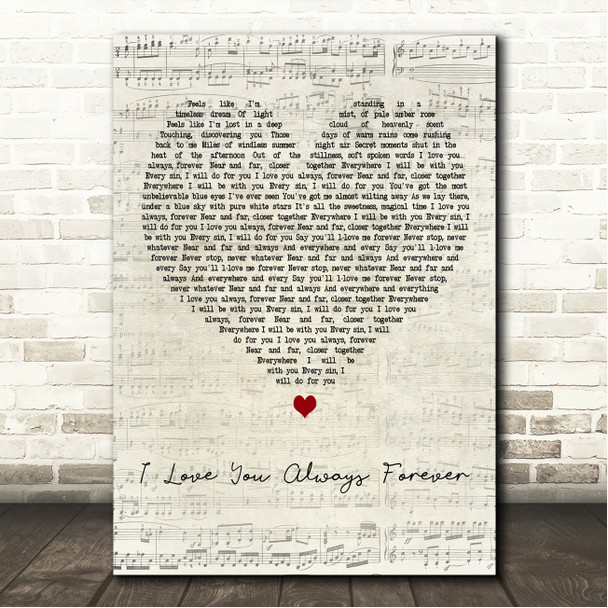 Betty Who I Love You Always Forever Script Heart Song Lyric Wall Art Canvas Framed Print