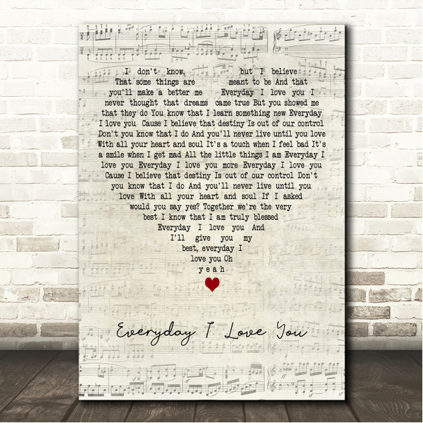 Boyzone Everyday I Love You Script Heart Song Lyric Wall Art Canvas Framed Print