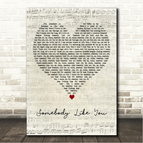 Bree Runway Somebody Like You Script Heart Song Lyric Wall Art Canvas Framed Print
