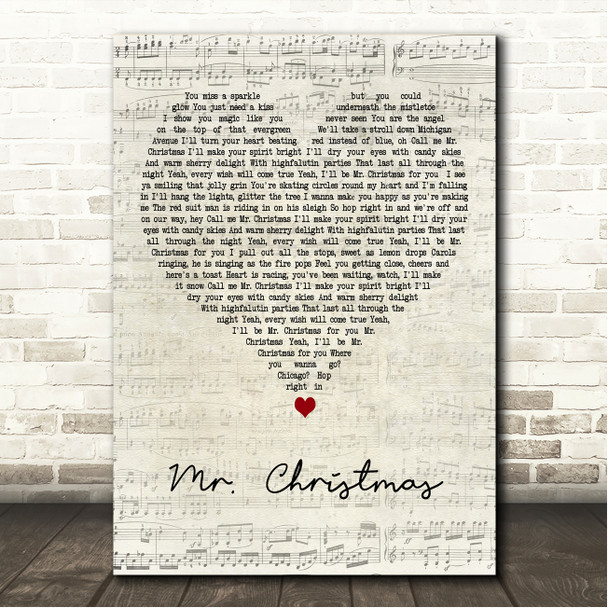 Brett Eldredge Mr. Christmas Script Heart Song Lyric Wall Art Canvas Framed Print