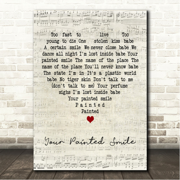 Bryan Ferry Your Painted Smile Script Heart Song Lyric Wall Art Canvas Framed Print