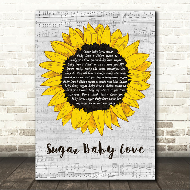 Bay City Rollers Sugar Baby Love Grey Script Sunflower Song Lyric Wall Art Canvas Framed Print