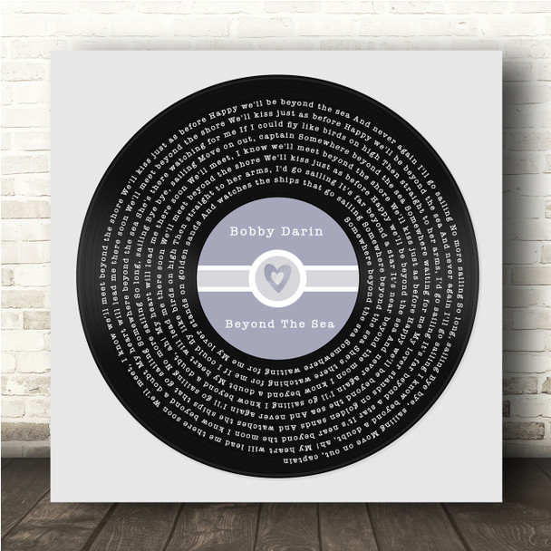 Bobby Darin Beyond The Sea Square Blue Heart Vinyl Record Song Lyric Wall Art Canvas Framed Print