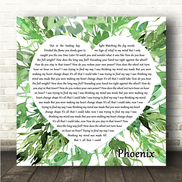 Big Red Machine Phoenix Square Botanical Leaves Song Lyric Wall Art Canvas Framed Print