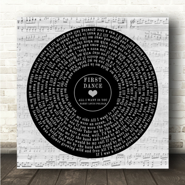 Barry Louis Polisar All I Want Is You Square Vinyl Record Wedding Photo Grey Script Song Lyric Wall Art Canvas Framed Print