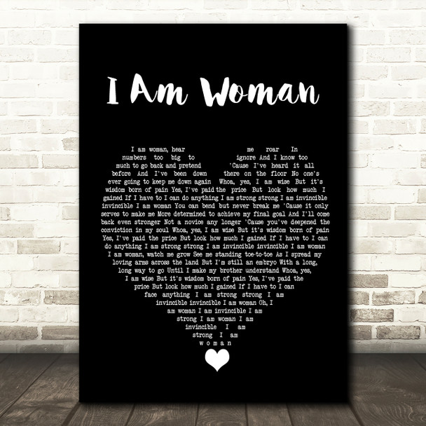Helen Reddy I Am Woman Black Heart Song Lyric Quote Music Print