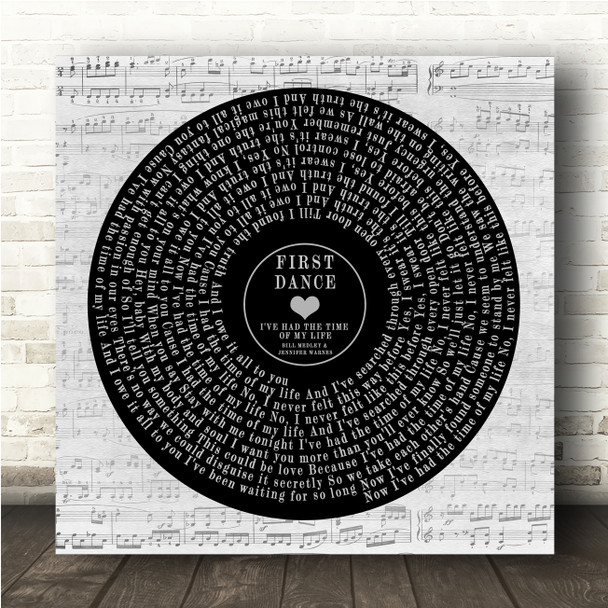 Bill Medley Jennifer Warnes I've Had The Time Of My Life Square Vinyl Record Wedding Photo Grey Script Song Lyric Wall Art Canvas Framed Print