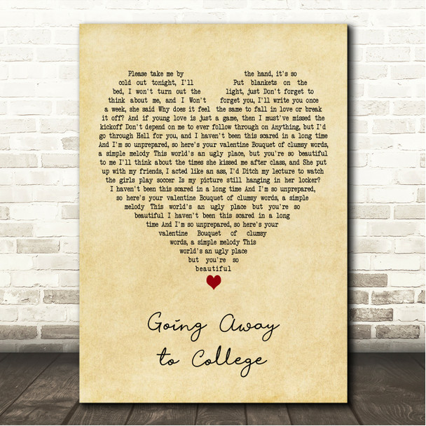 blink-182 Going Away to College Vintage Heart Song Lyric Wall Art Canvas Framed Print