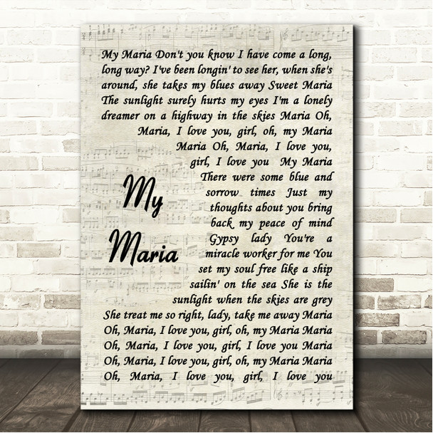 B.W. Stevenson My Maria Vintage Script Song Lyric Wall Art Canvas Framed Print
