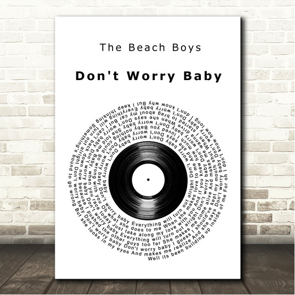 Beach Boys Don't Worry Baby Vinyl Record Song Lyric Wall Art Canvas Framed Print