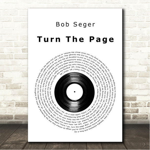 Bob Seger Turn The Page Vinyl Record Song Lyric Wall Art Canvas Framed Print