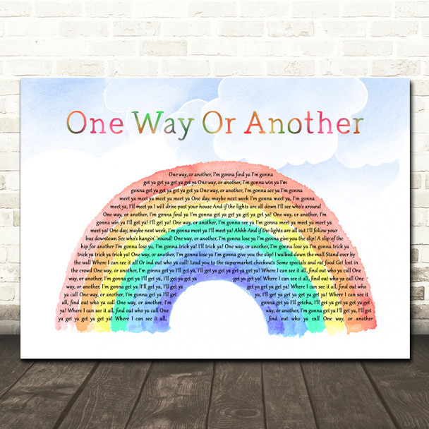 Blondie One Way Or Another Watercolour Rainbow & Clouds Song Lyric Wall Art Canvas Framed Print