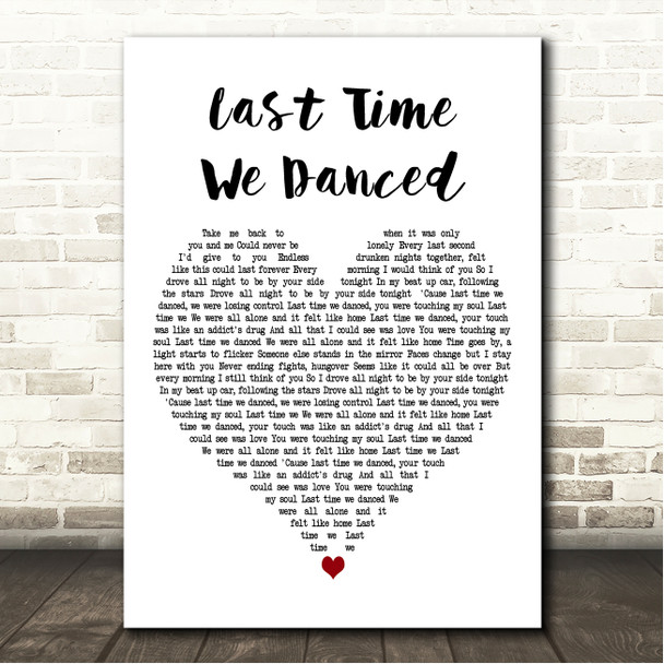 Betsy Last Time We Danced White Heart Song Lyric Wall Art Canvas Framed Print