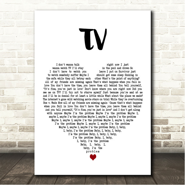 Billie Eilish TV White Heart Song Lyric Wall Art Canvas Framed Print