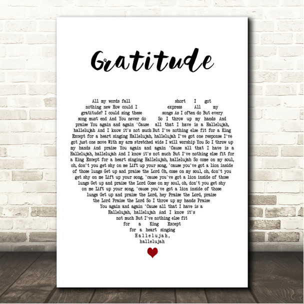 Brandon Lake Gratitude White Heart Song Lyric Wall Art Canvas Framed Print