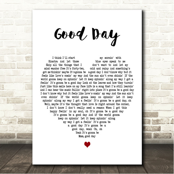 Brett Eldredge Good Day White Heart Song Lyric Wall Art Canvas Framed Print