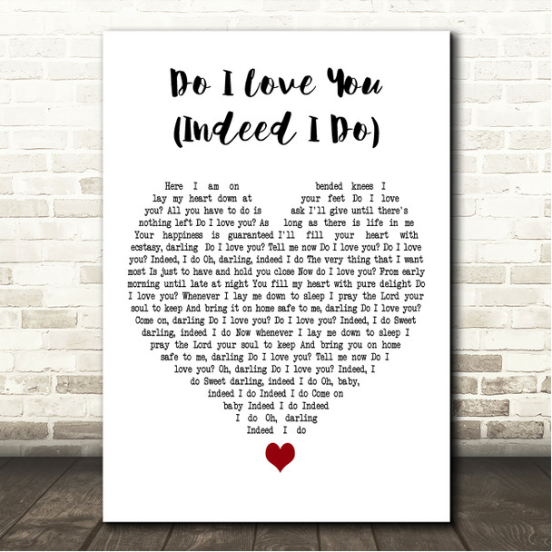 Bruce Springsteen Do I Love You (Indeed I Do) White Heart Song Lyric Wall Art Canvas Framed Print