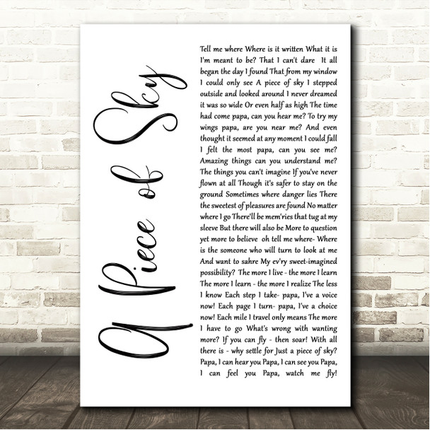 Barbra Streisand A Piece of Sky White Script Song Lyric Wall Art Canvas Framed Print