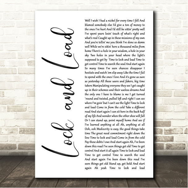 Bob Seger Lock and Load White Script Song Lyric Wall Art Canvas Framed Print