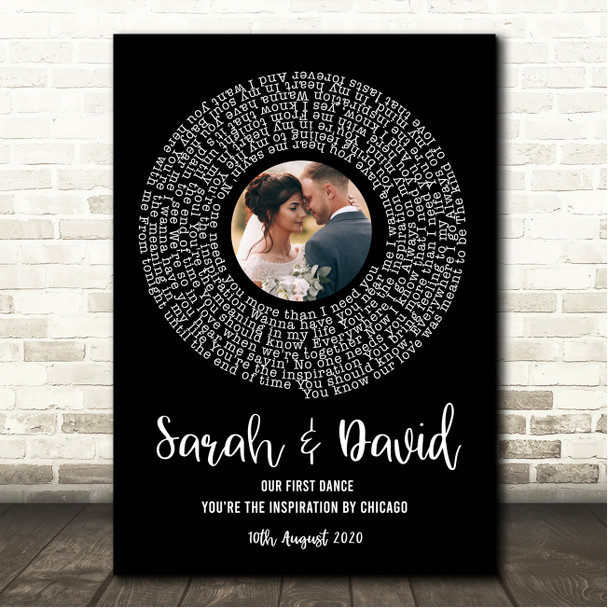 Chicago You're The Inspiration Black Vinyl Record Wedding First Dance Photo Song Lyric Wall Art Canvas Framed Print