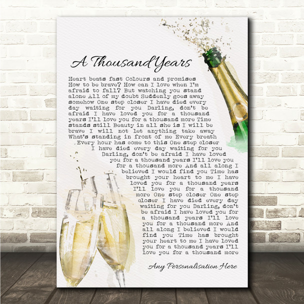 Christina Perri A Thousand Years Celebration Champagne Toast Song Lyric Wall Art Canvas Framed Print