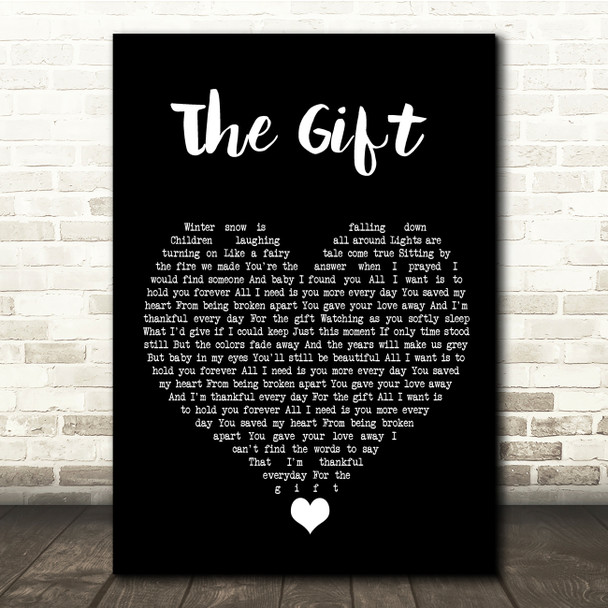 Jim Brickman The Gift Black Heart Song Lyric Quote Music Print